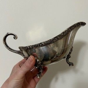 Vintage Silverplate Footed Sauce Gravy boat Georgian Baroque